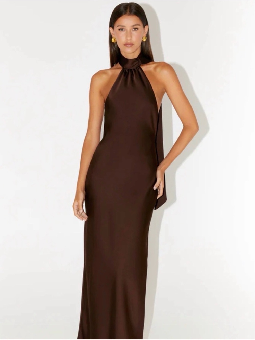 Peppermayo Chocolate Brown Halter Maxi Dress